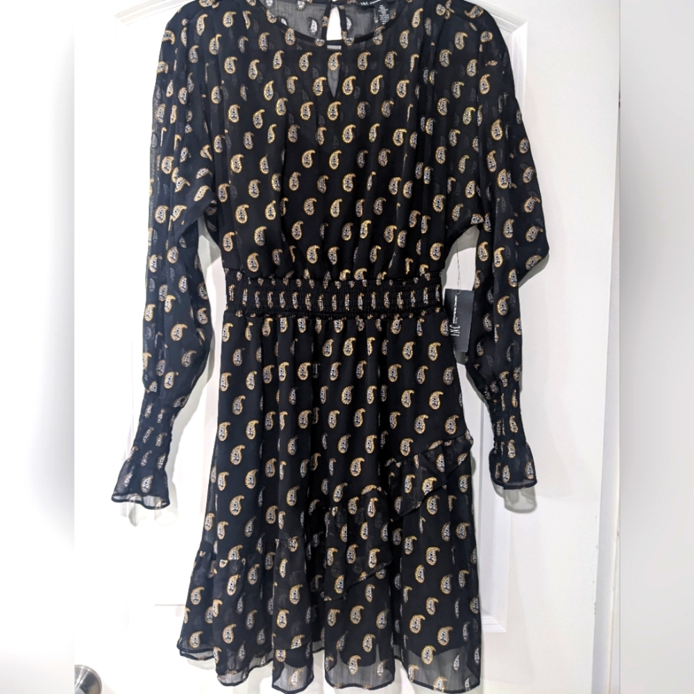 INC International Concepts Paisley Black Dress - Petite Small